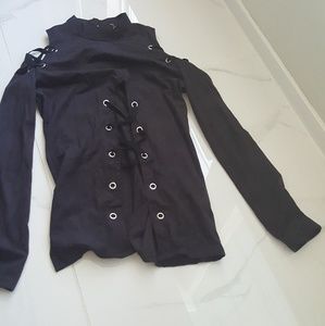 NWT Faux suede cold shoulder top